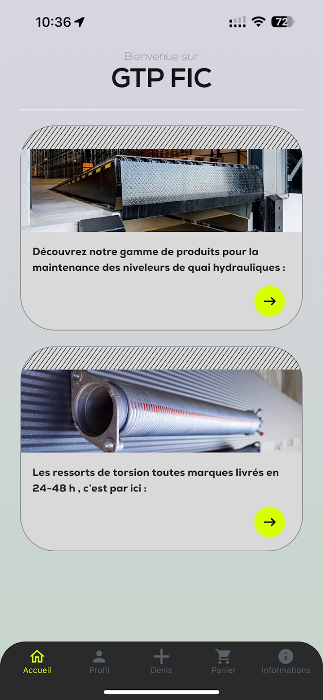 Application home screen displaying news